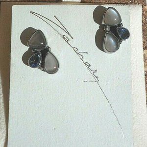 Dark Moonstone/Mystic Topaz Stud Earrings Sterling